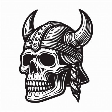 Viking Miğferli Kafatası Siyah ve Beyaz Görüntü