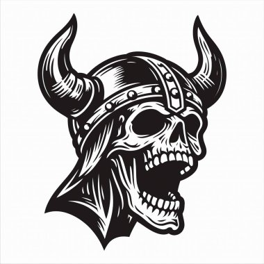 Viking Miğferli Kafatası Siyah ve Beyaz Görüntü