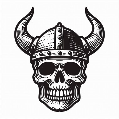 Viking Miğferli Kafatası Siyah ve Beyaz Görüntü