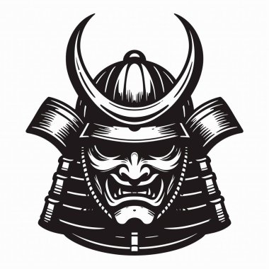 Japon Kabuto Eski Samuray Siyah ve Beyaz Görüntü Başlığı