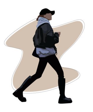 Yürüyen kız, cazibeli sokak kızı. Güzel stil sahibi bir kadın. Tarz sahibi bir kız. Vector çizimi.