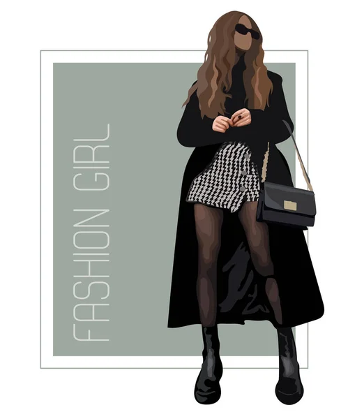 Modèle Mode Posant Belle Jeune Femme Manteau Femme Mode Avec — Image vectorielle