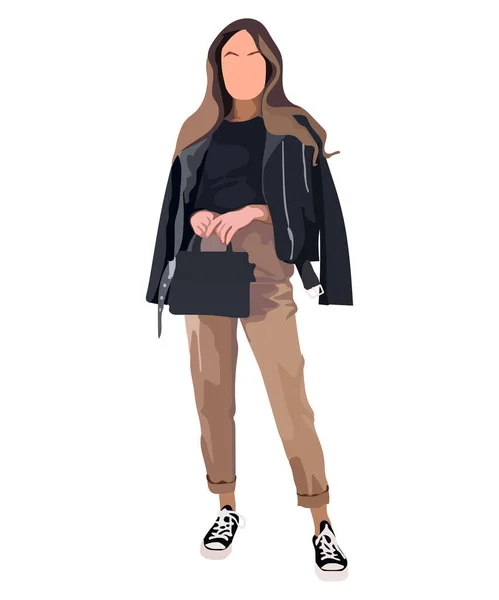 Vector Fashion Flat Illustration Beautiful Young Fashion Model Posing Isolated — Stock Vector