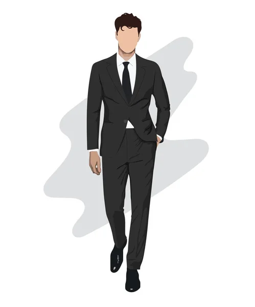 Stylový Mužský Podnikatel Obchodním Obleku Zajímavém Pozadí Kreslených Mužských Postav — Stockový vektor