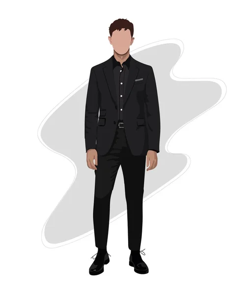 興味深い背景漫画の男性キャラクター上のビジネススーツのスタイリッシュな男性ビジネスマン ファッションの男だ 平面図ベクトル図 — ストックベクタ