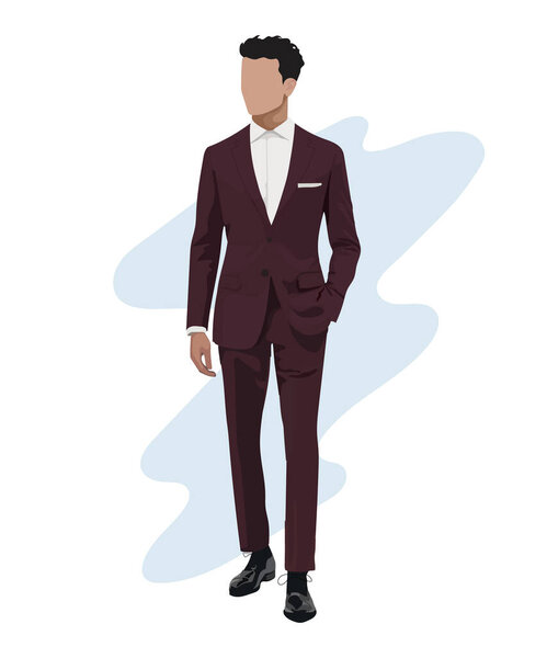 Стильный бизнесмен в деловом костюме на интересном фоне мультяшных мужских персонажей. Мужчины в модной одежде. Векторная иллюстрация плоского стиля.