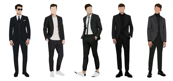 一群背景为白色的商人穿着统一风格的西装 与时尚和时尚男人隔离的一组矢量插图 — 图库矢量图片