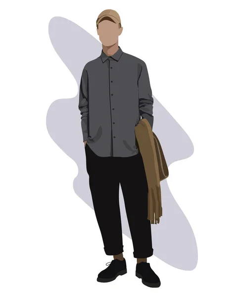 Stilvoller Mann Flacher Vektorillustration Ein Trendiger Typ Mit Interessantem Hintergrund — Stockvektor