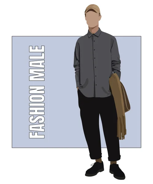 Κομψός Άνθρωπος Επίπεδη Στυλ Διανυσματική Απεικόνιση Ένας Τύπος Μοντέρνα Ρούχα — Διανυσματικό Αρχείο