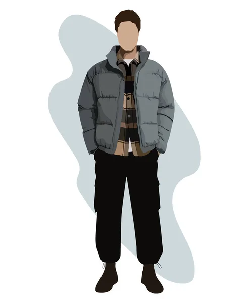スタイリッシュな男 漫画の男性キャラクター ファッションの男だ 平面図ベクトル図 — ストックベクタ