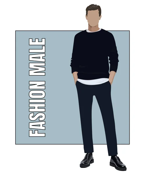 Stylish Man Flat Style Vector Illustration Guy Fashionable Clothes Interesting — Stock Vector