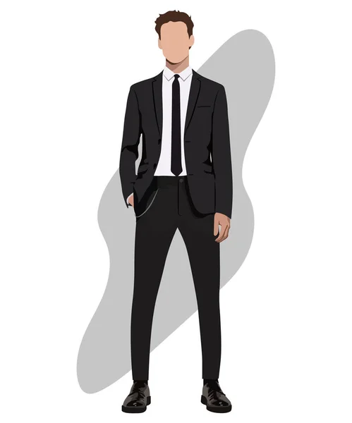Κομψό Αρσενικό Επιχειρηματία Ένα Επιχειρηματικό Κοστούμι Ένα Ενδιαφέρον Φόντο Καρτούν — Διανυσματικό Αρχείο