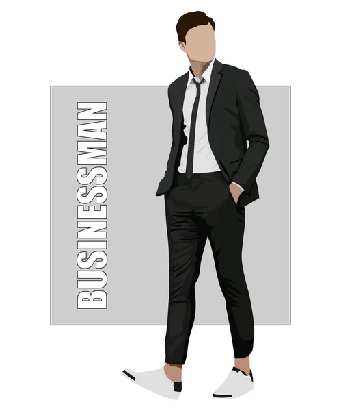 Stilvoller Mann Business Anzug Vor Interessantem Hintergrund Mit Der Aufschrift — Stockvektor