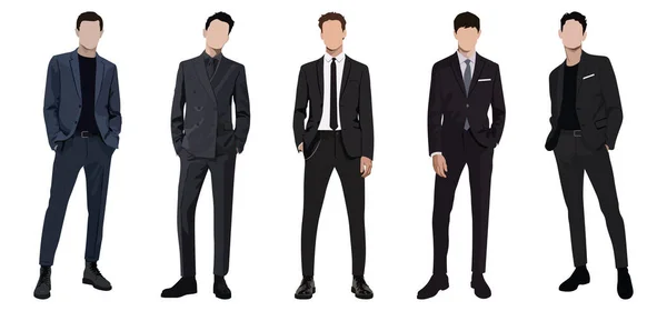 フラットスタイルでビジネススーツの白い背景にビジネスマンのセット スタイリッシュでファッショナブルな男性のベクトルイラストのセット — ストックベクタ