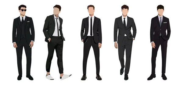 一群背景为白色的商人穿着统一风格的西装 与时尚和时尚男人隔离的一组矢量插图 — 图库矢量图片