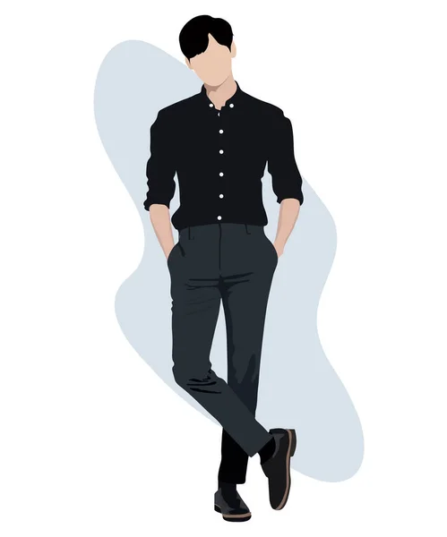 Uomo Elegante Personaggi Maschili Dei Cartoni Uomini Vestiti Moda Illustrazione — Vettoriale Stock