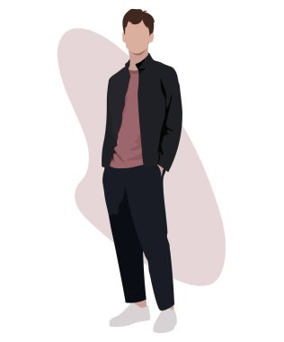 Şık bir adam. Çizgi film karakterleri. Moda elbiseli adamlar. Düz biçim vektör illüstrasyonu.