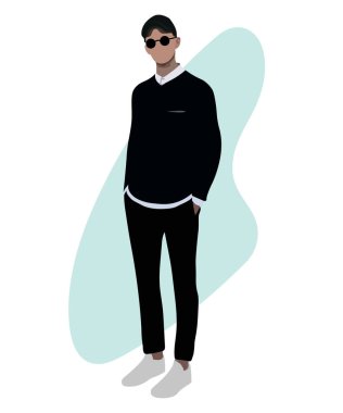 Şık bir adam. Çizgi film karakterleri. Moda elbiseli adamlar. Düz biçim vektör illüstrasyonu.