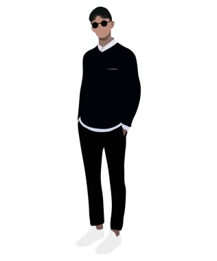 Stylish guy in fashionable and modern clothes on a white background. Vector illustration