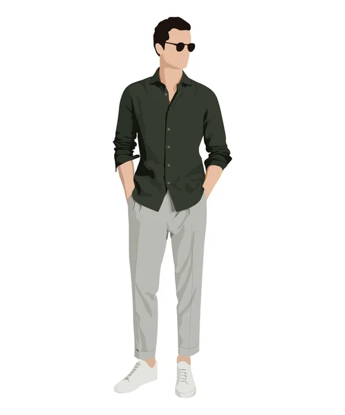 Stylish Guy Fashionable Modern Clothes White Background Vector Illustration — Stok Vektör