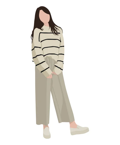 Modisches Mädchen Stilvoller Kleidung Vektor Illustration Auf Weißem Hintergrund — Stockvektor