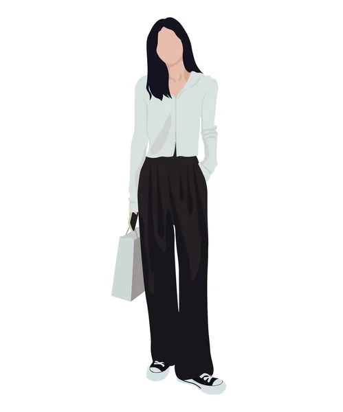 Μοντέρνο Κορίτσι Κομψά Ρούχα Διανυσματική Απεικόνιση Λευκό Φόντο — Διανυσματικό Αρχείο