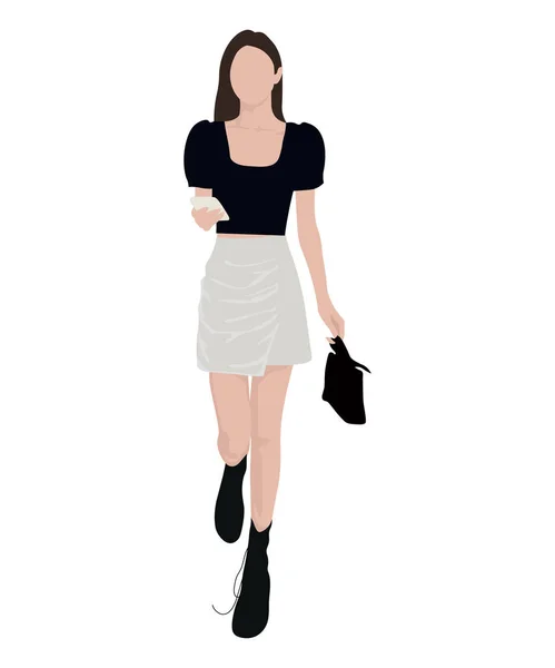 Μοντέρνο Κορίτσι Κομψά Ρούχα Διανυσματική Απεικόνιση Λευκό Φόντο — Διανυσματικό Αρχείο