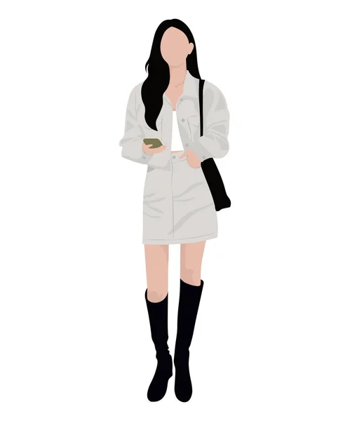 ファッショナブルな女の子でスタイリッシュな服 白い背景のベクトルイラスト — ストックベクタ