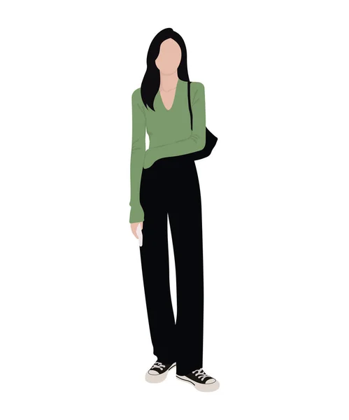 Fille Mode Dans Des Vêtements Élégants Illustration Vectorielle Sur Fond — Image vectorielle