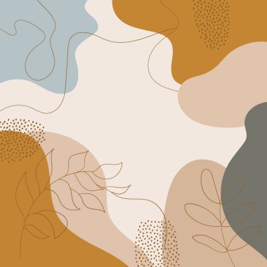 Sıcak renklerde soyut organik şekillere sahip minimalist düz vektör arkaplanı.