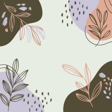 Yapraklar ve organik şekiller. Bu tasarım organik elementleri ve modern minimalizmi birleştirerek yumuşak ve uyumlu bir tasarım oluşturur..