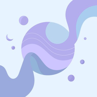 Dynamic illustration with cone-like forms in pastel shades of blue and violet. The flowers symbolize the smoothness of the flow and harmony, creating a sense of space and calm. clipart