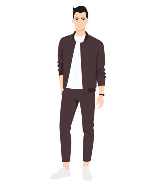 Kahverengi ceketli ve beyaz ayakkabılı genç bir adam koyu renk pantolonla hafif bir zıtlık yaratıyor. Basit ama sofistike bir şehir görüntüsü..