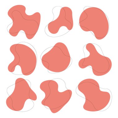 Nine abstract red shapes with smooth, rounded edges. Each shape is unique in form, creating an interesting rhythm and movement in the background. clipart