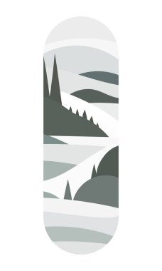 Vector illustration. Oval composition with pronounced forests and hills intersecting with smooth lines. Shades are muted, gray-green and beige. clipart