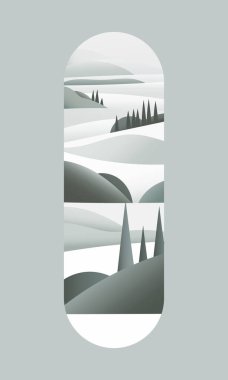 Vector illustration. Abstract composition with rolling valleys and smooth lines. Primary colors - beige, gray and muted green, create a feeling of silence. clipart