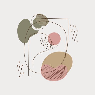 An abstract composition with soft shapes and smooth lines, using muted green and pink tones. clipart