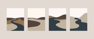 Vector illustration. A four-part composition in muted beige-brown tones with smooth curves that create an atmosphere of peace and harmony. clipart