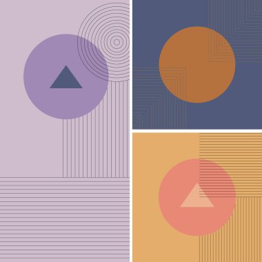 Vector illustration. Geometric colored shapes in warm and pastel tones with accents on circles and triangles. Modern and stylish pattern. clipart