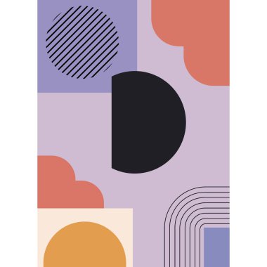 Pastel palette modern bir soyut kompozisyon geometrik şekillerle uyumlu bir ritim oluşturuyor..
