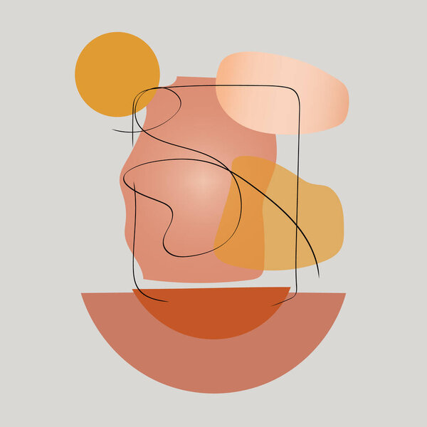 Геометрические фигуры, составленные в теплой цветовой палитре с акцентом на черные линии и контуры.