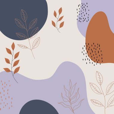 Vector illustration. A combination of figures in beige, blue and brown colors, with details of floral ornament in the form of leaves, which adds natural charm. clipart