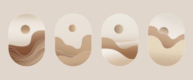 Ayı ve dağları sembolize eden geometrik ovalar kahverengi ve bej renkli soluk tonlarda yapılır..