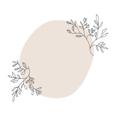 Vektör çizimi. Organik bej şekilli ve narin botanik detaylara sahip soyut minimalist kompozisyon.