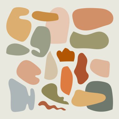 Toprak tonlarında organik soyut şekillerin bileşimi. Modern markalaşma, iç tasarım ve minimalist sanat eserleri için ideal..