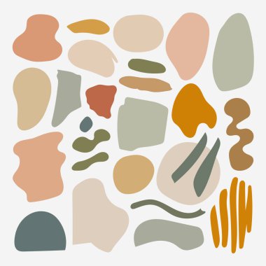 Vektör çizimi. Sıcak ve dünyevi tonlarda organik şekillerin modern bir bileşimi. Ev dekorasyonu, markalaşma ve dijital sanat eserleri için mükemmel.