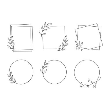 A collection of elegant geometric frames with thin botanical branches. Ideal for wedding invitations, logos, branding, and decorative layouts. clipart