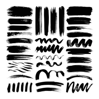 Bir dizi anlamlı mürekkep fırçası darbeleri ve soyut kalıplar, yaratıcı arka planlar, grunge tasarımı ve sanatsal markalaşma için harika..