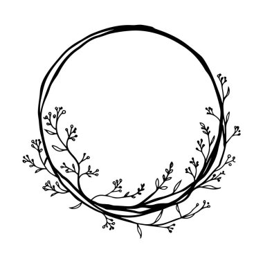 Vektör çizimi. Basit ama zarif dairesel bir botanik çerçeve. Logo tasarımı, davetiyeler ve markalaşma projeleri için mükemmel..