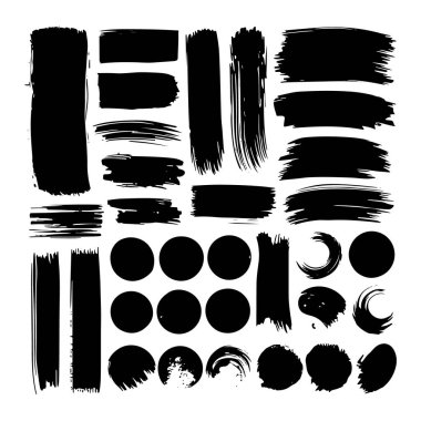 Kalın ve desenli mürekkeple çeşitli el yapımı fırça darbeleri. Bu organik ve serbest akış işaretleri soyut tasarımlar ve modern grafik projeleri için mükemmeldir..